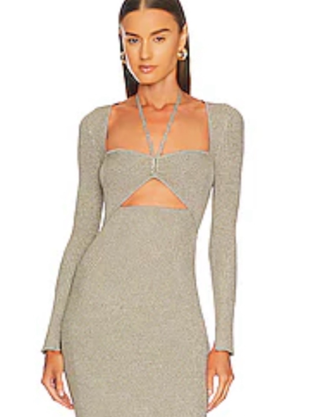 Jonathan Simkhai Danika Metallic Cutout Midi Dress S Nougat